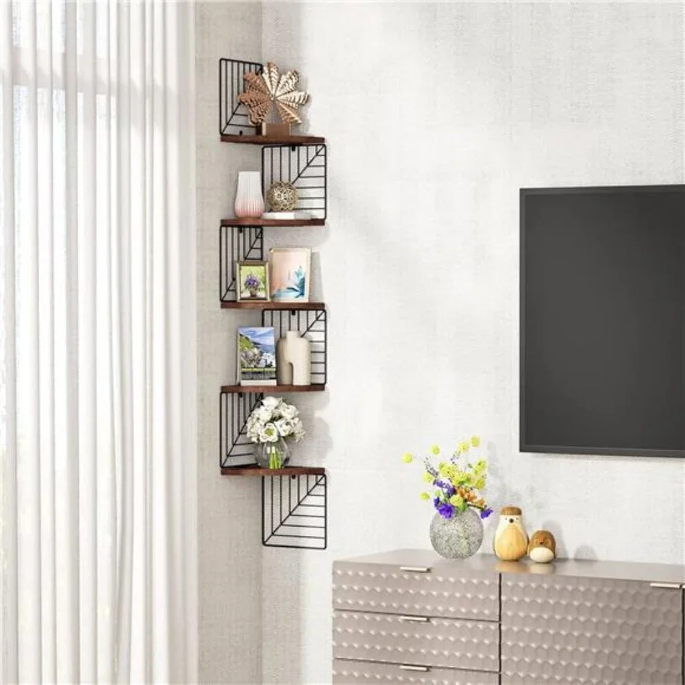 Corner Shelf Wall Mount of 5 Tier, Rustic Wood Floating Shelves Wall Shelves